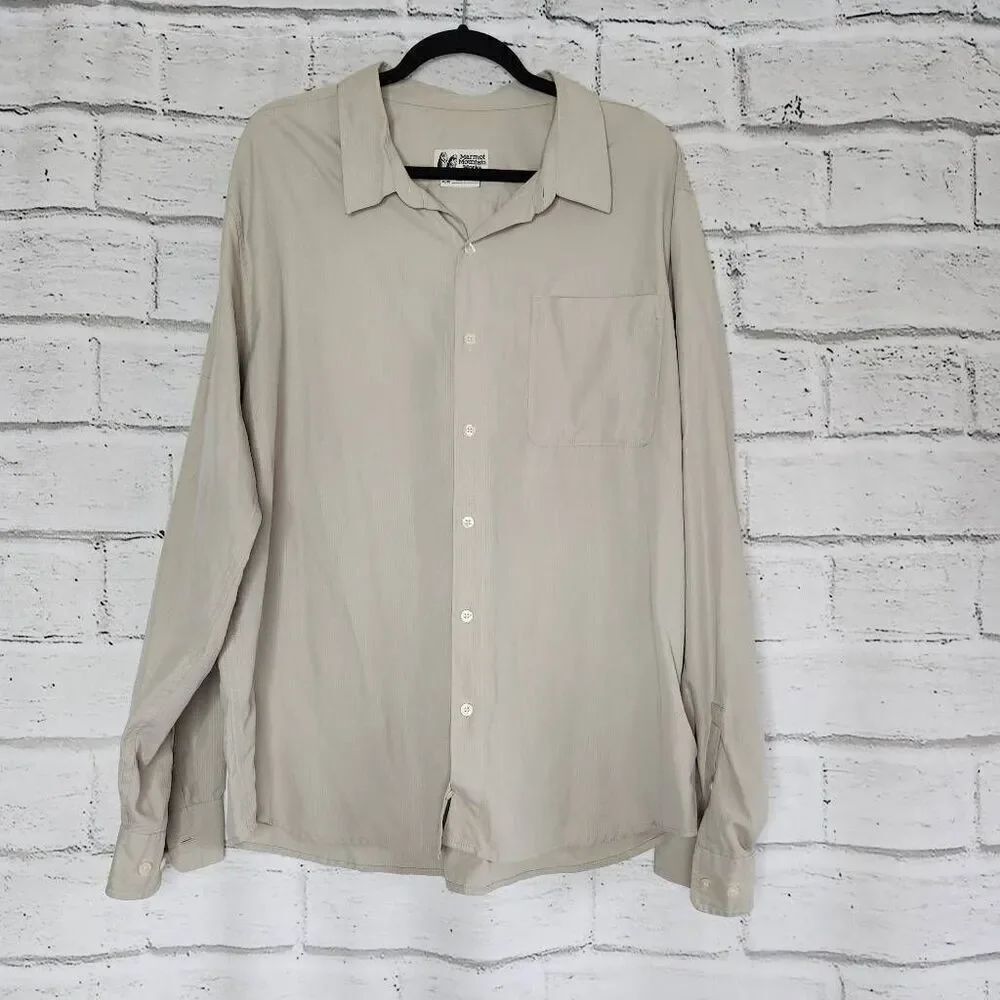 Marmot Mountain Works Mens Beige Long Sleeve Button-Down Shirt Size XL